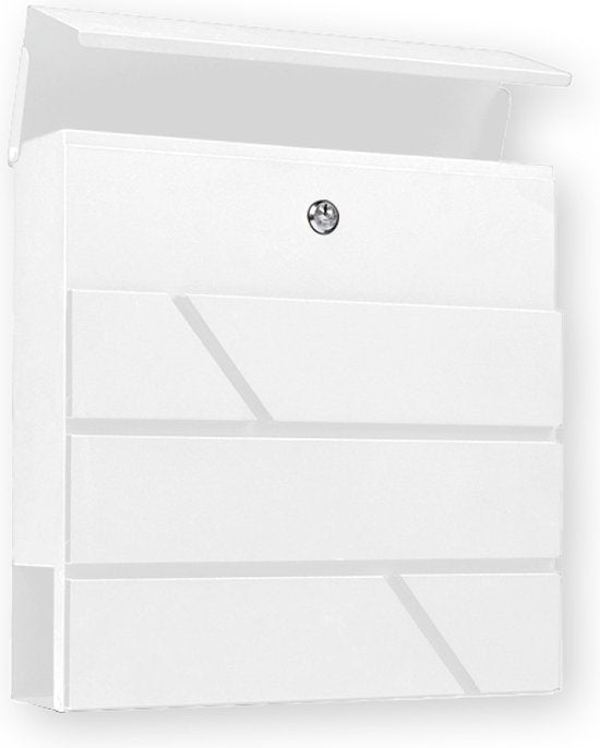 BRASQ Letterbox Hanging White Deluxe - Boîte aux lettres murale avec serrure et compartiment à journaux - avec matériel de montage et 2 clés - Boîte aux lettres - boîte postale - boîte à lettres - acier inoxydable