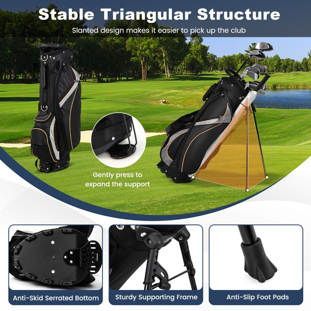 Sac de golf Coast - Organiseur à 8 compartiments - Système à double sangle - Noir