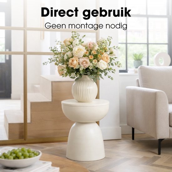 Mica Decorations Elliot Table d'appoint - Table d'appoint ronde H45 x Ø32 cm - Petite table d'appoint pour le salon ou la chambre - Idéale comme table pour plantes - Fer avec revêtement par poudrage - Blanc cassé