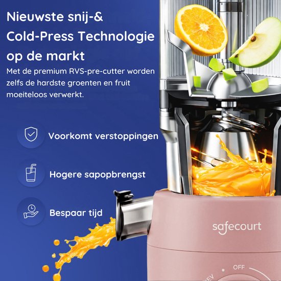 Safecourt Kitchen Slow Juicer - moteur puissant [technologie de pré-coupe et de pression à froid] - nettoyage facile - sans BPA - juicer Pink