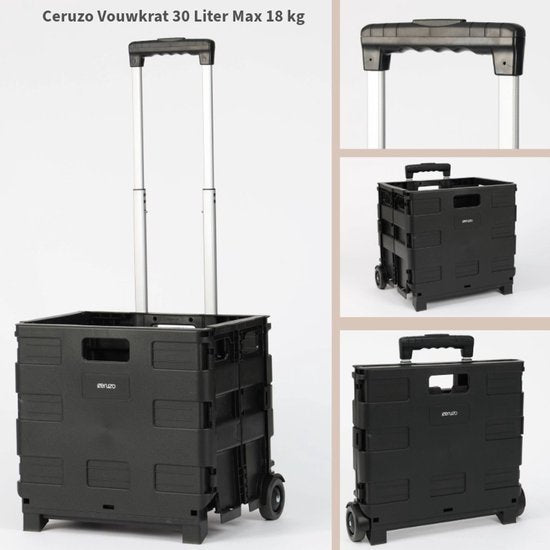 Ceruzo Chariot de courses avec caisse pliante - 30 litres avec 2 roues - pliable - caisse de courses - noir