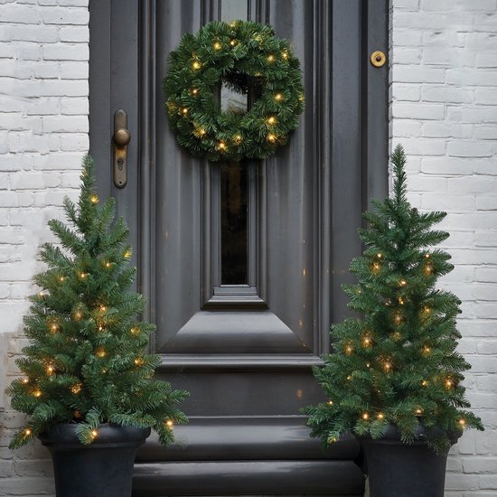 Ensemble d'arbres de Noël et de couronnes de Noël « Black Box Trees Norton » - 2 sapins de Noël artificiels et 1 couronne avec éclairage LED - Vert