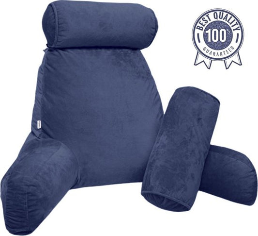 Q-Living Coussin de lecture XXL avec rouleau supplémentaire pour la nuque - Coussin de relaxation - Coussin de siège - Soutien du bas du dos - Coussin de lecture pour le lit - Bleu