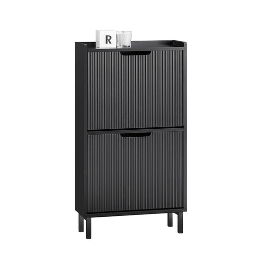 SoBuy FSR177-SCH Meuble à chaussures avec 2 abattants Meuble à chaussures étroit avec 4 étagères Meuble à chaussures noir