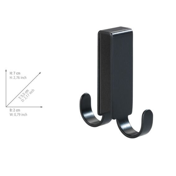 WENKO Porte-serviettes double pour douche, noir - acier inoxydable - Pour paroi de douche