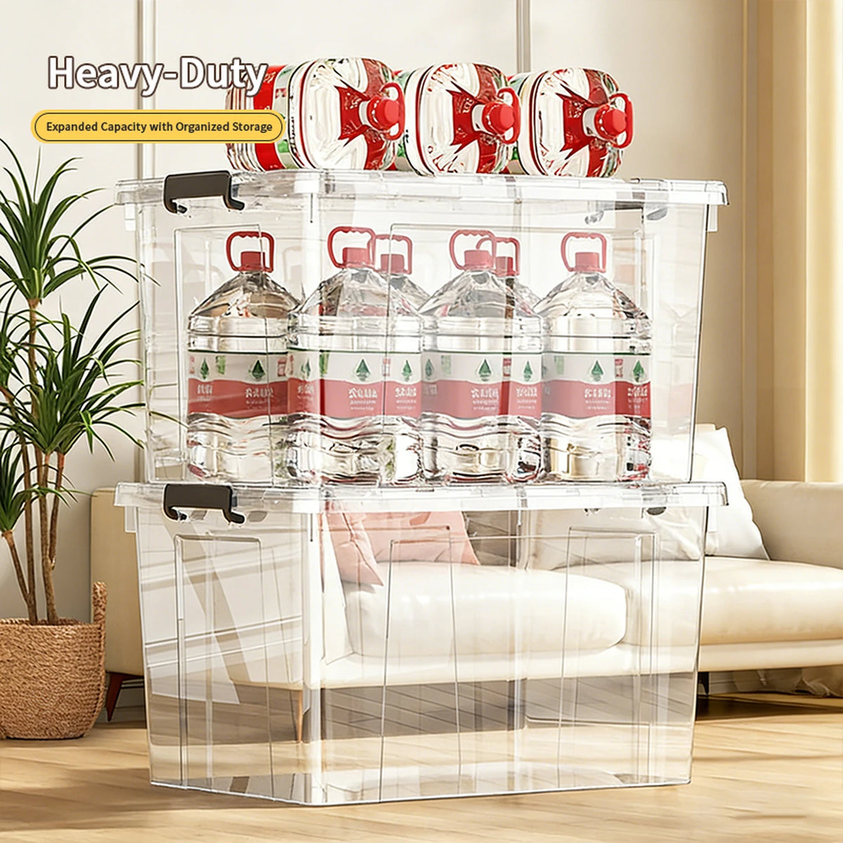 Lot de 4 boîtes de rangement avec couvercle E-Yayun - 51 x 39 x 27 cm - Très résistantes et empilables - Transparentes