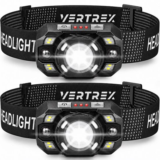 Lampe frontale LED rechargeable Vertrex - Faisceau lumineux réglable - USB-C - IPX5 - Noir