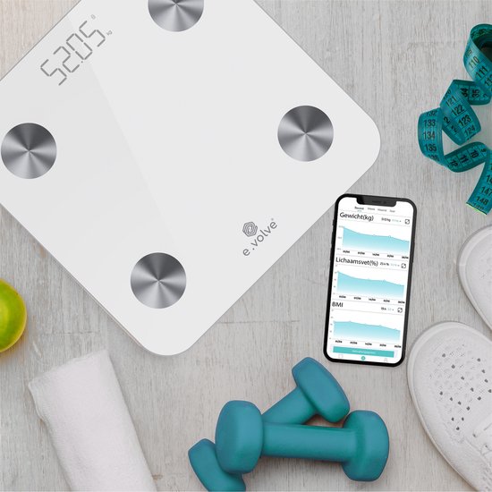 e.volve Scales Personal Scale Digital - 20x - White - Smart Scale with Body Analysis - Precision Scales - Scales - Digital Scales - Incl. App.