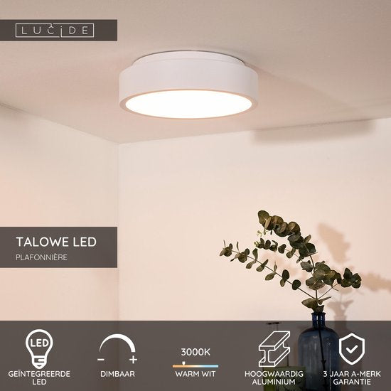 Lucide TALOWE LED - Plafonnier - Ø 30 cm - LED à intensité variable - 1x20 W 3000 K - Blanc