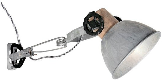 Spot à pince et applique murale Gearwood 2752NI, nickel, douille E27, design tendance, en bois et métal, pour usage intérieur, orientable et inclinable