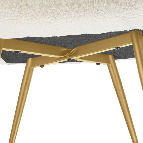 tectake® Fauteuil de style scandinave - Avec pouf - Teddy chair Hygge - Chaise pour le salon, la chambre - Chaise longue - Pieds en métal doré - Capacité jusqu'à 150 kg - Crème