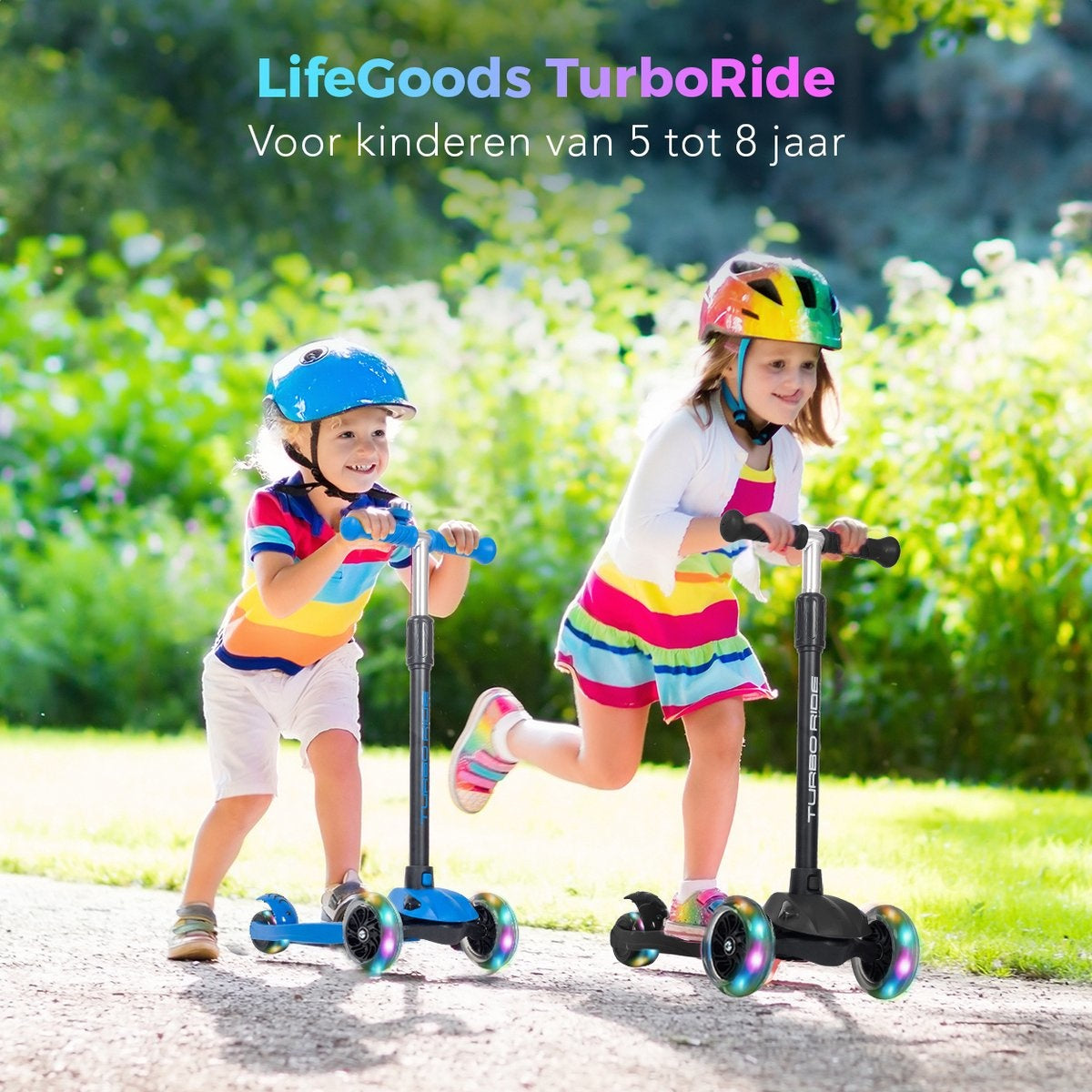 LifeGoods Scooter enfant TurboRide - Étape 5-8 ans - 3 roues lumineuses - Garçons/Filles - Bleu