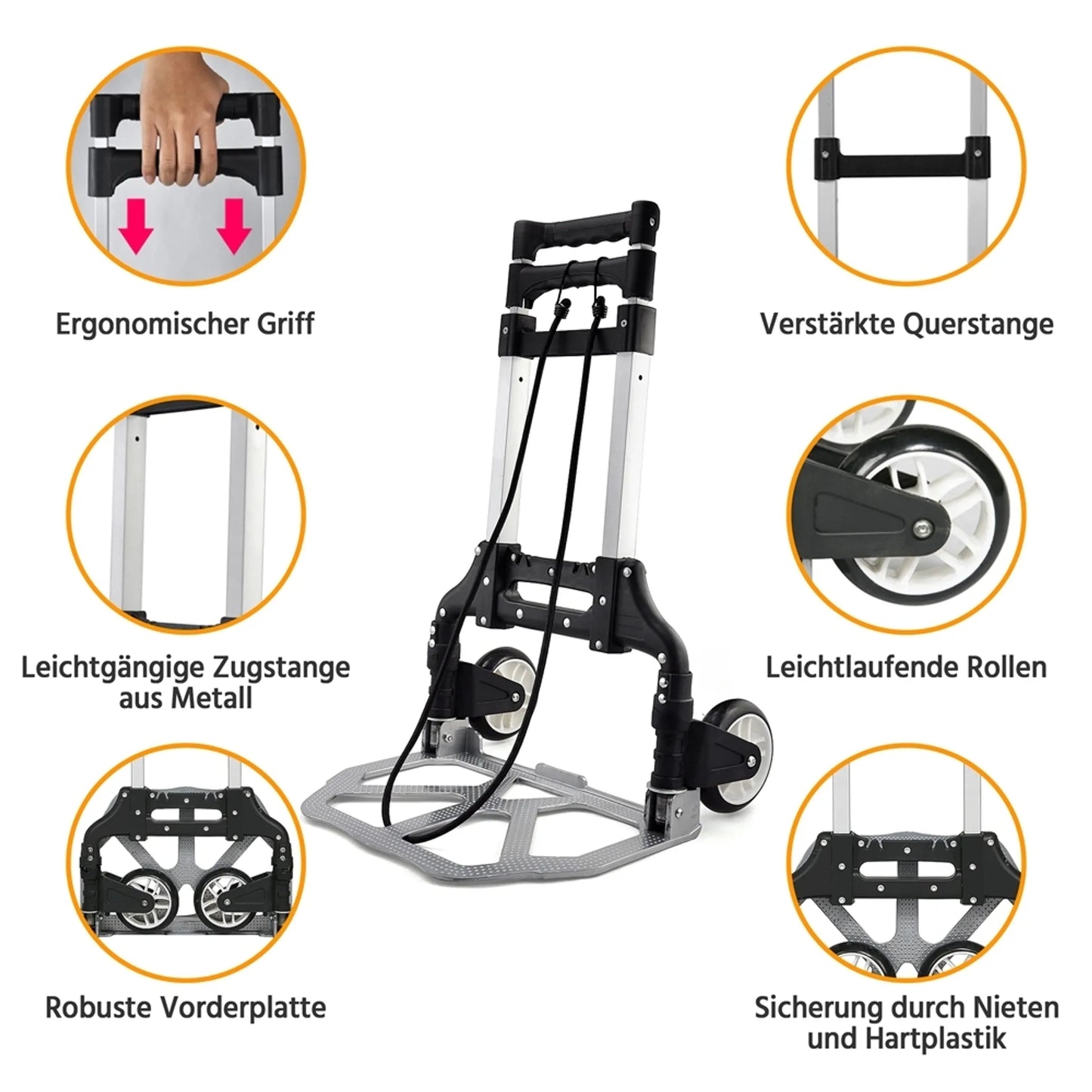 Yaheetech Chariot pliable 75 kg - équipé d'une poignée télescopique, de roues en caoutchouc et d'un câble de tension - pour le transport et le déménagement - aluminium et plastique noir et argent - 39,5 x 39,5 x 100 cm