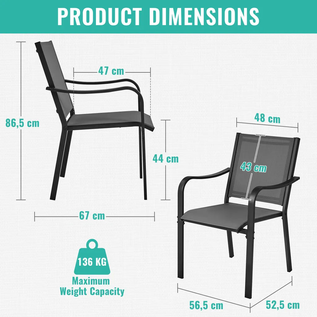 Yaheetech - Lot de 2 chaises de jardin empilables 56,5 x 67 x 86,5 cm - Gris - Chaises de salle à manger résistantes aux intempéries, supportant jusqu'à 136 kg