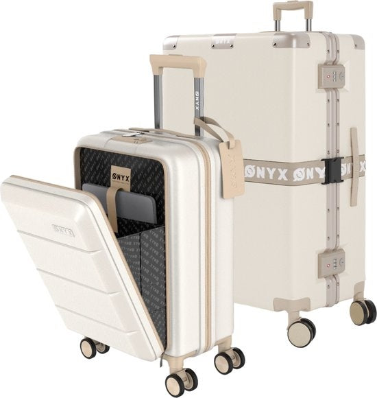 ONYX 2-piece Suitcase Set - Bagage à main avec poche frontale et Check-in case - 35L/100 L - TSA lock - Lightweight Trolley - Aluminium closure - Beige