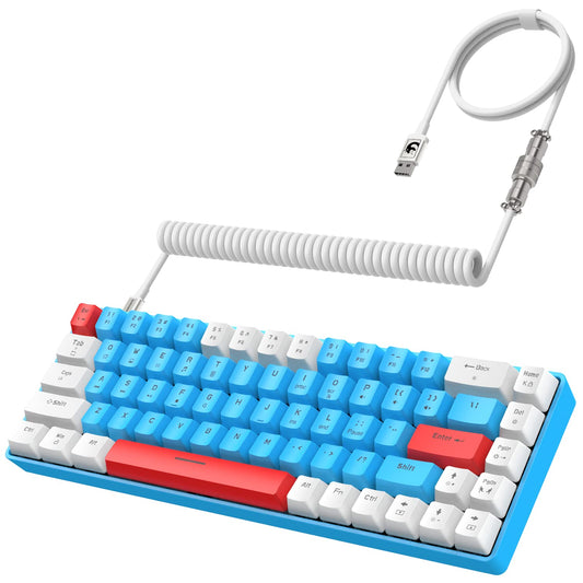 Clavier gaming YINDIAO T8 60 %, 68 touches, compact, filaire, mini-clavier mécanique avec rétroéclairage Chroma RGB à 18 couleurs, commutateurs rouges, câble spiralé USB-C, pour PC et Mac — gris clair