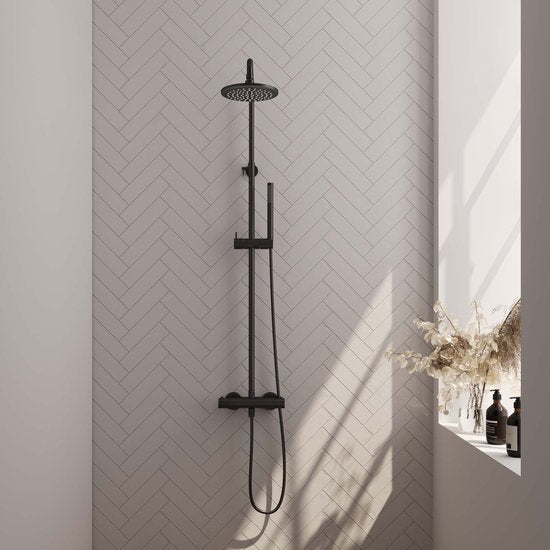 Ensemble de douche Brauer Built-up Round Black 20cm Mitigeur thermostatique Douche de pluie Support douche à main