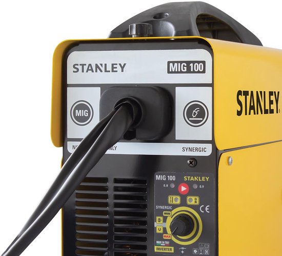 Stanley Soudeur inverter MIG 100 230V sans gaz, fil fourré 0,8-0,9 mm, fonction synergie pour un soudage sans projections, facteur de marche 60% à 100A, poids léger 5 kg, économe en énergie et facile d'utilisation