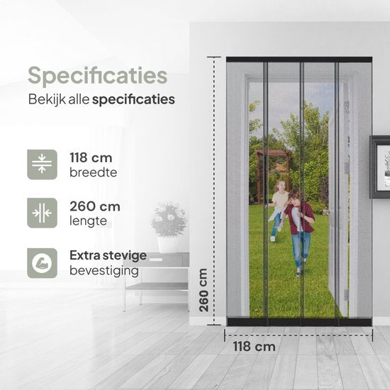 O'DADDY® Fly Curtain Slat Screen - 118x260 cm - Rideau de porte - Porte - Design ajustable - Fibre de verre - Moustiquaire de porte noire