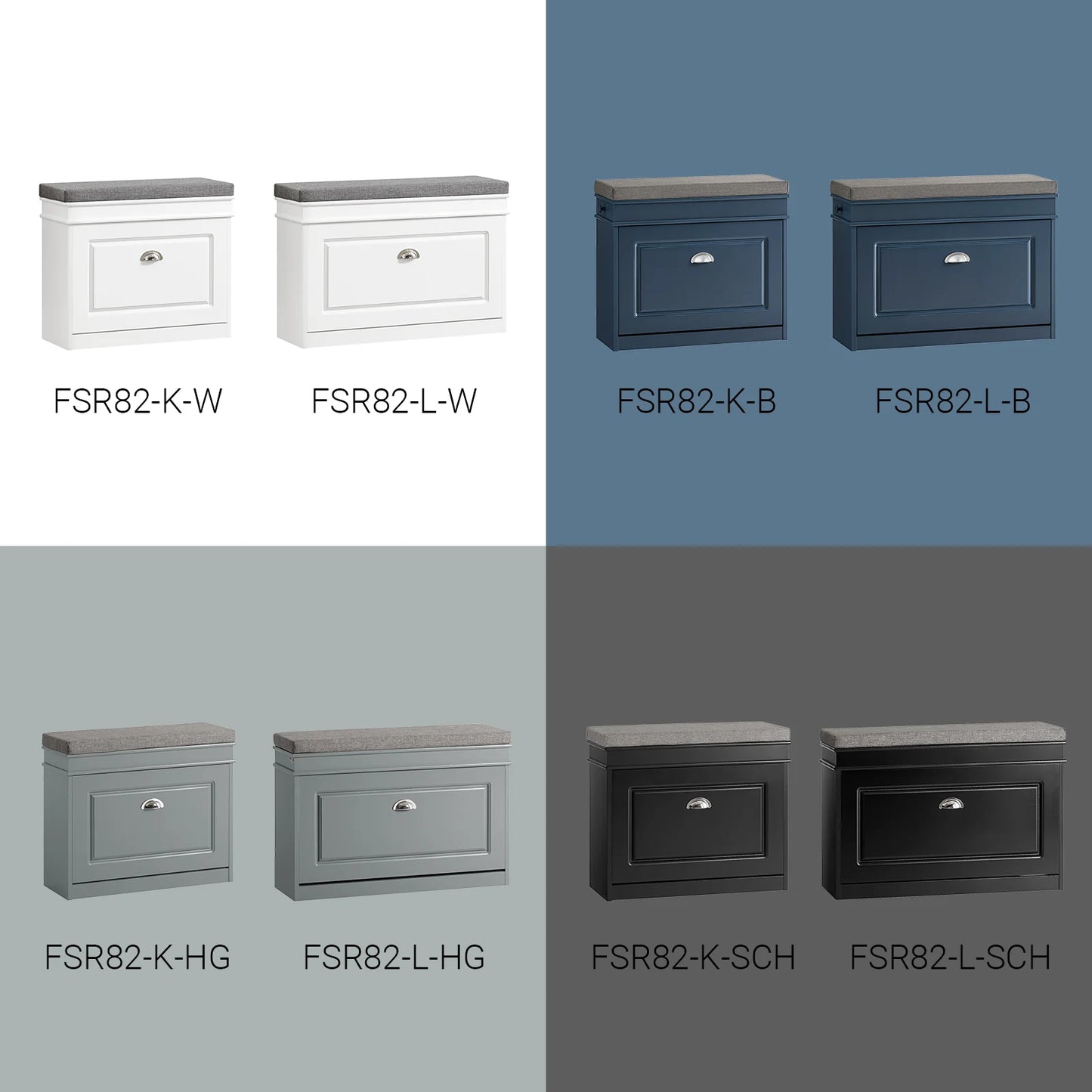 SoBuy FSR82-K-HG Banc d'entrée gris avec porte battante et coussin d'assise – Espace de rangement pour chaussures 60 × 24 × 51 cm