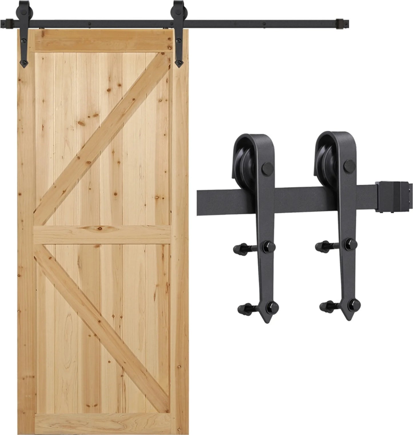 Yaheetech Ensemble de quincaillerie pour portes coulissantes 183 cm - équipé de roulettes en acier au carbone, de butoirs de porte et d'un guide de sol - pour portes en bois et en métal - fer noir - 183 x 23 x 5,5 cm