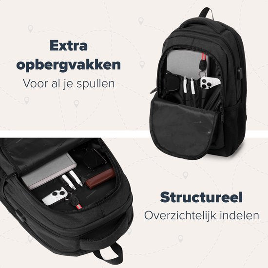 TRVLMORE Sac à dos avec durée de vie - Sac à dos avec compartiment pour ordinateur portable de 15,6 pouces - Cartable - Résistant aux éclaboussures - Hommes et femmes - Garçons et filles - 28L - Noir