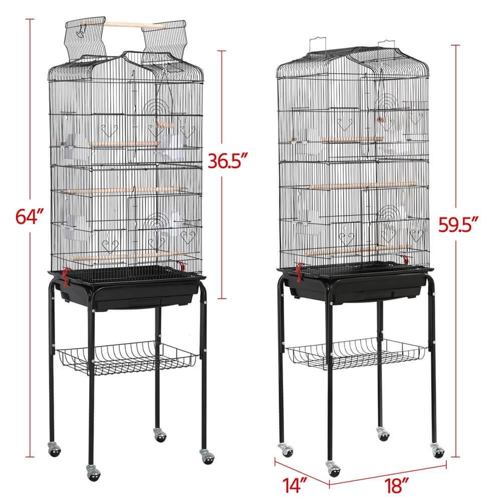 Grande cage à oiseaux Yaheetech avec support - 92 x 46 x 35,3 cm - Espacement des barreaux : 1 cm
