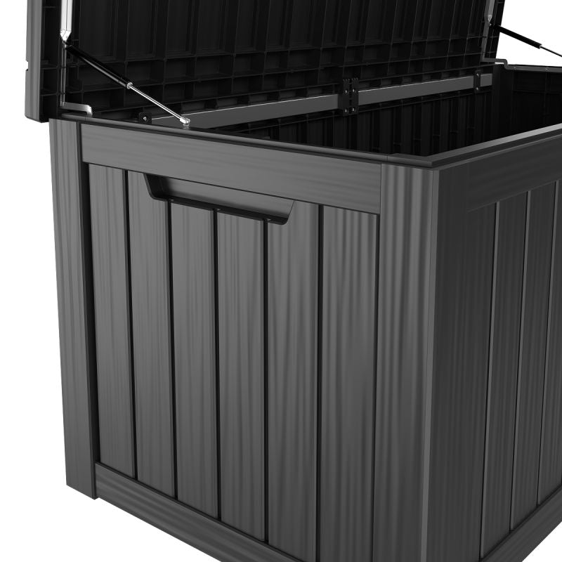 LifeGoods - Boîte de rangement Boîte à coussins M - 142 x 67 x 60 cm - Capacité de 450 litres - Ressort à gaz de luxe et poignées intégrées - Pour set de salon et outils de jardin - Plastique noir