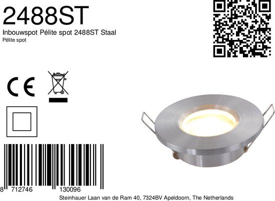 Spot encastrable Pelite Spot 2488ST en acier Ø10 | Orientable | IP44 | Steinhauer