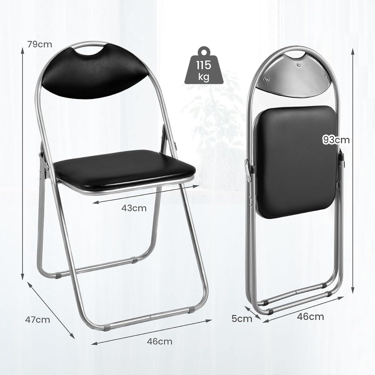 Jeu de chaises pliantes Coast 6er avec structure métallique, sièges rembourrés et cale-pieds antidérapants
