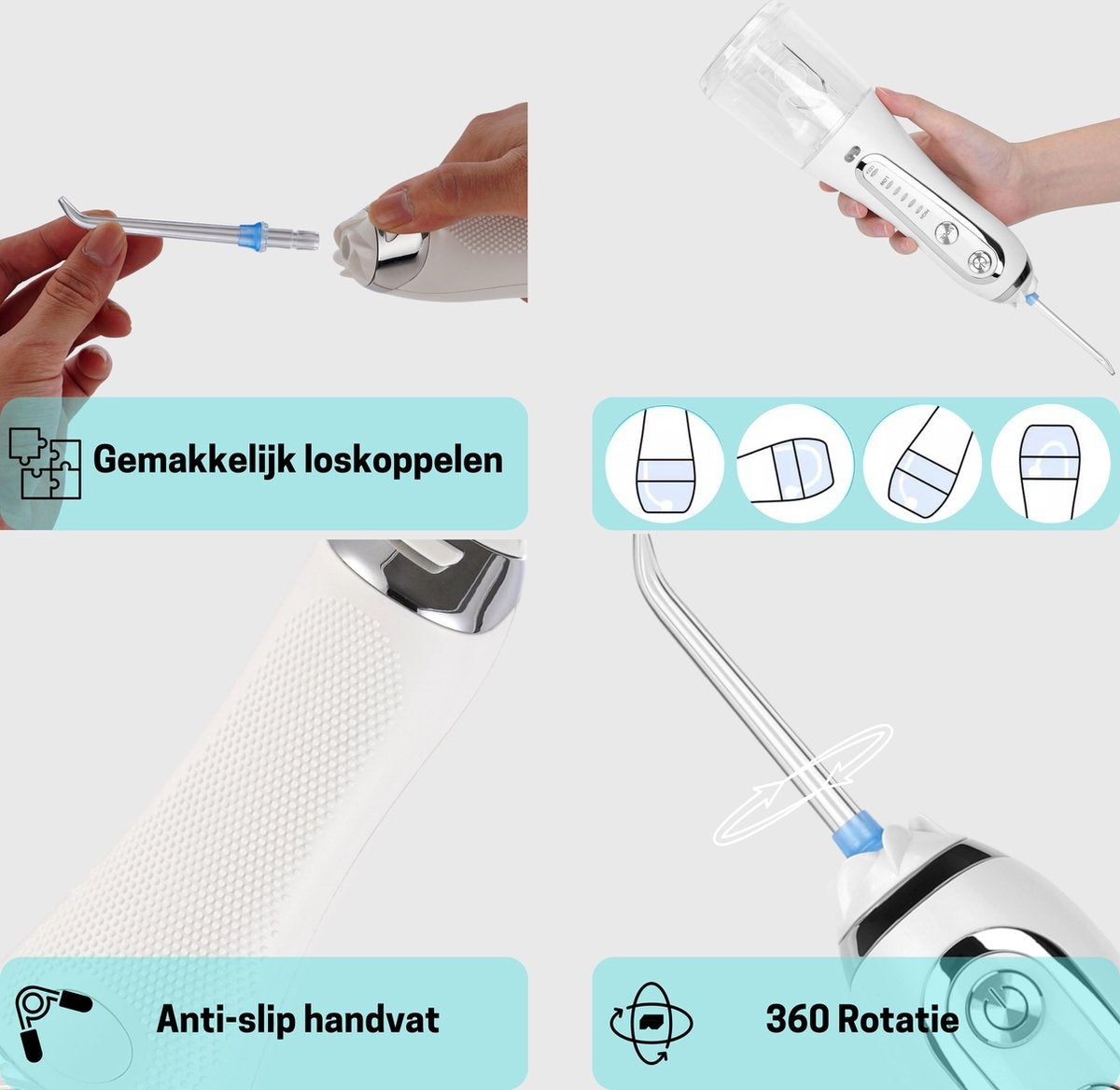 BOME Water Flosser with 7 Attachments - Oral Wash - Prevent Tartar - Cordless - 5 Stages - White