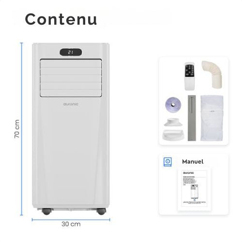 Climatiseur mobile Auronic - 3-en-1 - avec 2 kits de fixation pour fenêtres - Ventilateur - Déshumidificateur - 20 m²