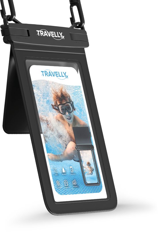 Travelly® Waterproof Phone Case With Extra Storage Compartment - Universal Underwater Case for Smartphone - Convient à tous les téléphones - Drybag - Pour les vacances, la natation et les sports nautiques - Noir