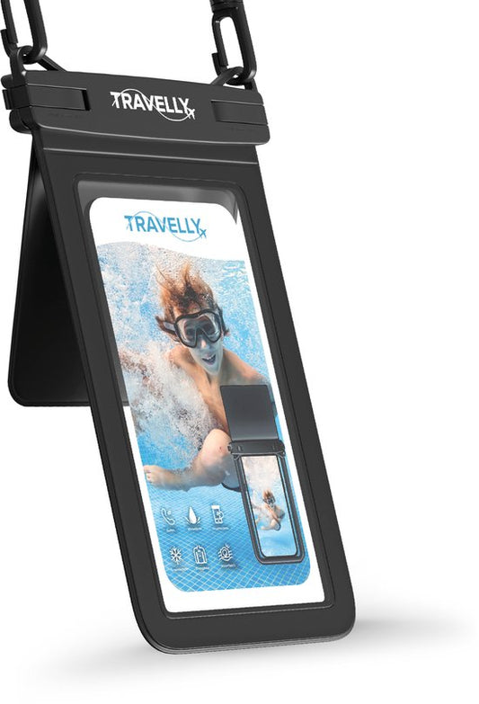 Travelly® Waterproof Phone Case With Extra Storage Compartment - Universal Underwater Case for Smartphone - Convient à tous les téléphones - Drybag - Pour les vacances, la natation et les sports nautiques - Noir