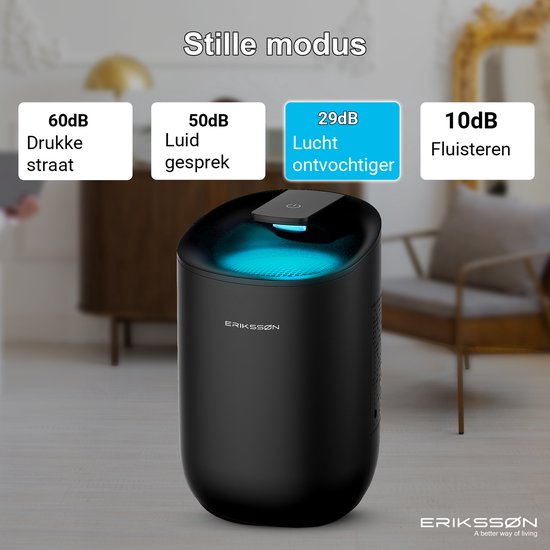 Déshumidificateur Dry Pro d'Erikssøn - Déshumidifie jusqu'à 0,6 litre par jour - Convient pour la chambre à coucher, la salle de bain, le salon et le sous-sol - Déshumidificateur