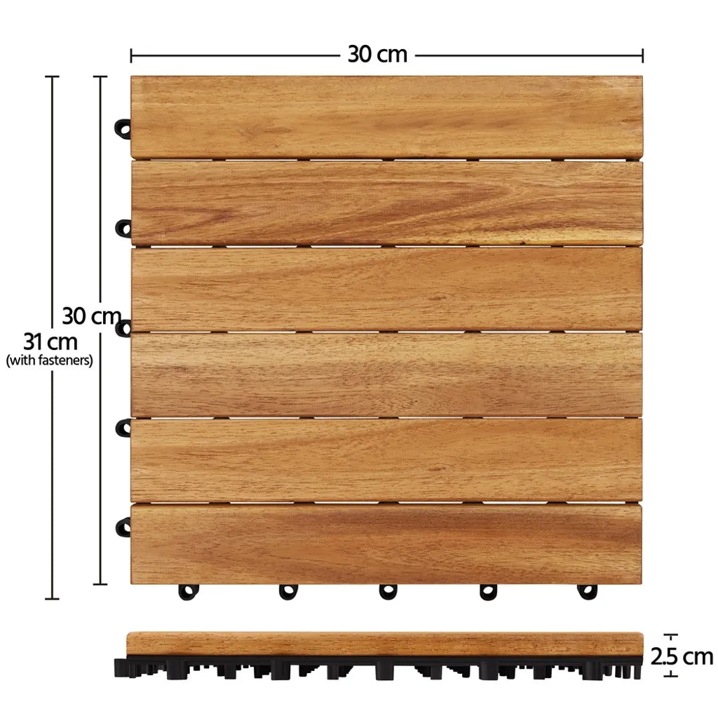 Yaheetech Terra Tiles Acacia Wood - Lot de 10 - 31 x 31 cm - Click system - 0.96 m²