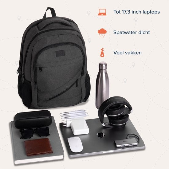 TRVLMORE Sac à dos - 36L - 17 inch - Sac à dos pour ordinateur portable - Sac d'école - Unisex - Splashproof Anthracite