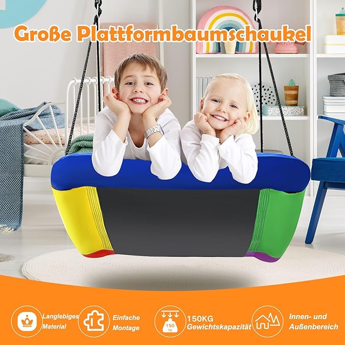 Balançoire d'arbre pour enfants Coast Nest Skel avec corde réglable de 100 à 160 cm, colorée, 123 x 45 cm