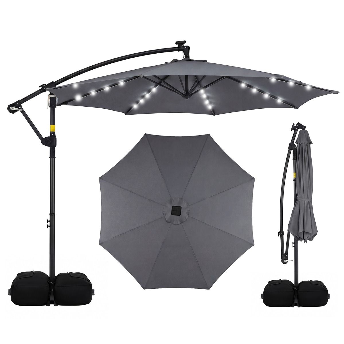 Parasol de jardin Coast à énergie solaire - Éclairage LED - Orientable à 360° - Gris