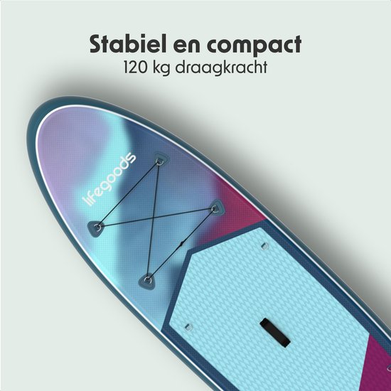 LifeGoods SUP Board All-round Compact - avec siège - capacité de charge de 100 KG - 300 x 76 cm - gonflable - ensemble complet de SUP - bleu/violet