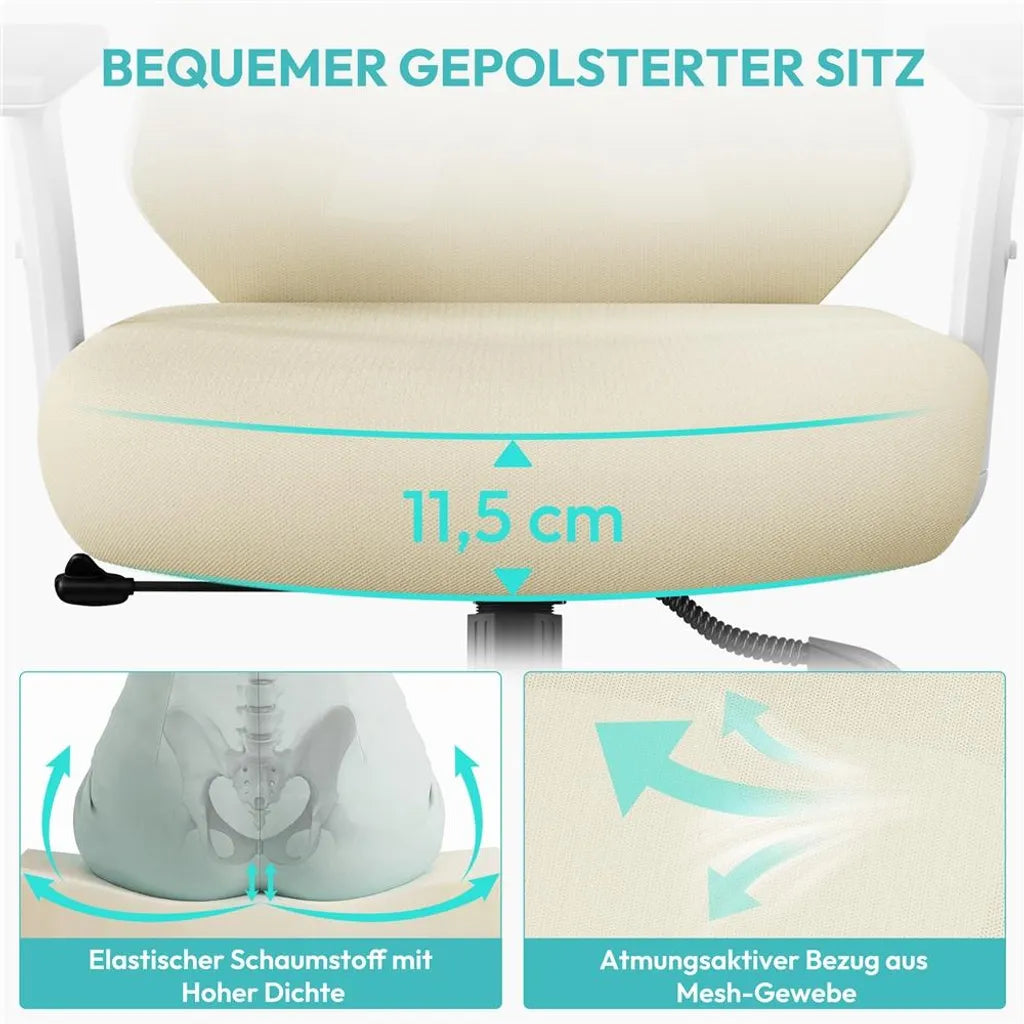 Chaise de bureau ergonomique Yaheetech avec appui-tête et soutien lombaire réglables - Beige - 70 x 59 x 115-125 cm