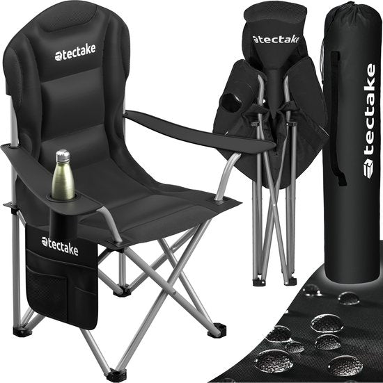 tectake® Chaise de camping - Chaise pliante - Avec porte-gobelet, compartiment de rangement et sac de transport - Chaise de luxe pour l'extérieur - Chaise Glamping