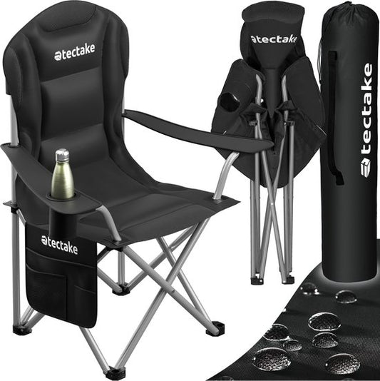 tectake® Chaise de camping - Chaise pliante - Avec porte-gobelet, compartiment de rangement et sac de transport - Chaise de luxe pour l'extérieur - Chaise Glamping