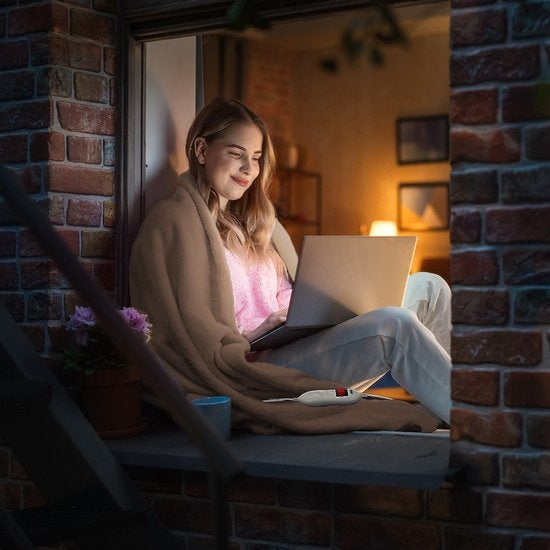 Couverture électrique Auronic - Couverture chauffante - 9 niveaux de chaleur - 1 personne - 160x120cm - Marron clair