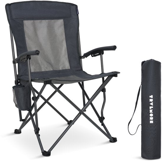 TRVLMORE Chaise de camping - pliable - capacité de charge 150KG - sac de transport inclus - chaise pliante - chaise de pêche - chaise de camping - chaise pliante - gris