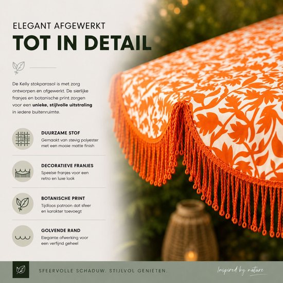 Mica Decorations Kelly Parasol avec sac de transport - Parasol à mât 238 x Ø235 cm - Parasol de jardin ou de balcon - Polyester, acier - Orange