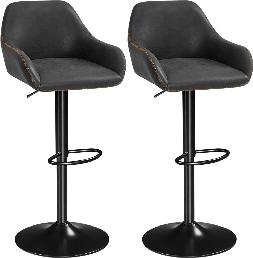 Yaheetech Barstools Set of 2 - Black Faux Leather - Adjustable 87.5-107.5 cm - 360° Rotatable with Backrest and Footrest