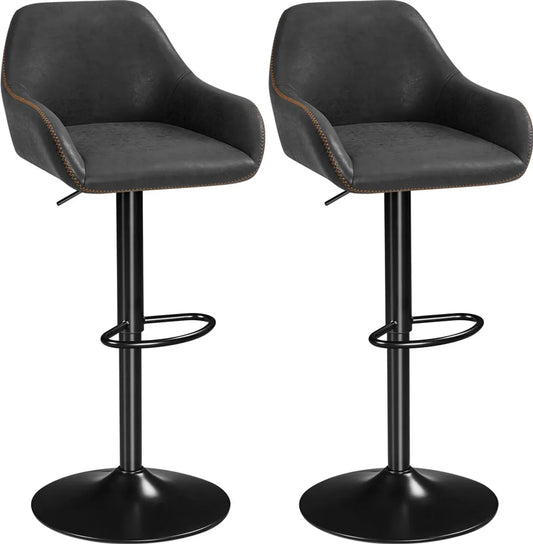 Yaheetech Barstools Set of 2 - Black Faux Leather - Adjustable 87.5-107.5 cm - 360° Rotatable with Backrest and Footrest