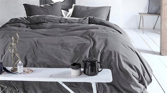 vtwonen Natural Stone housse de couette - Lits-Jumeaux XL - 260x200/220 - Anthracite