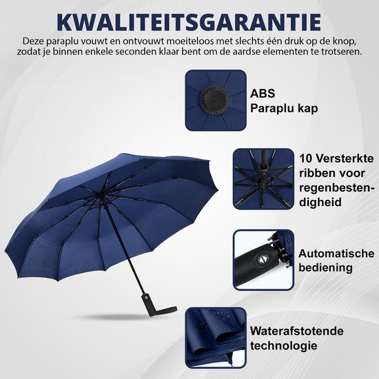 K&L Storm Parapluie pliable - Résiste à la tempête jusqu'à 100km/h - Parapluie à déploiement automatique - Housse de protection incluse - Bleu